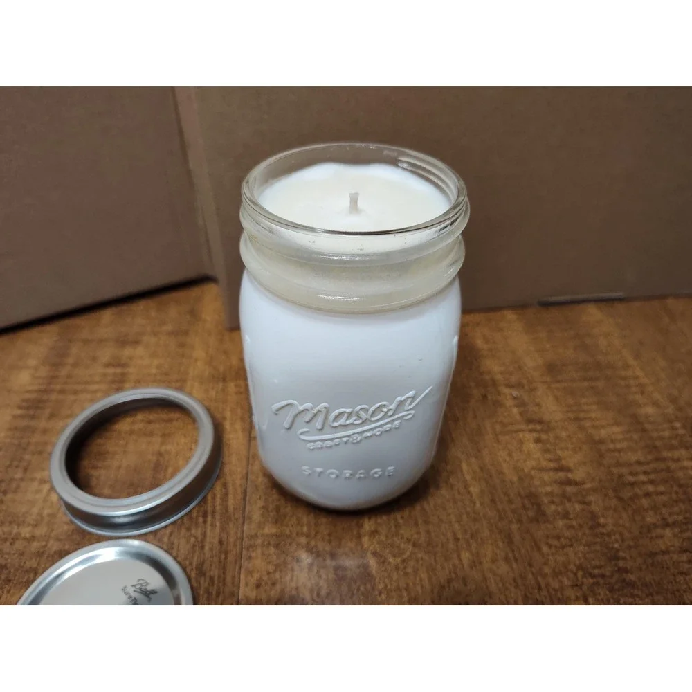 Handmade Vanilla Scented Candle White Mason Craft More Glass Jar 15 oz
